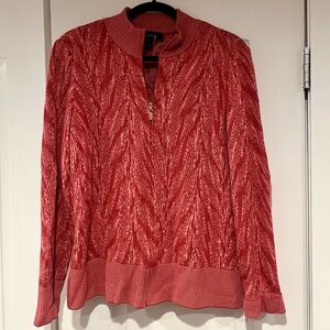 Vintage St. John Pink Red Knit Jacket Women's Size M Sweater Zip Luxury